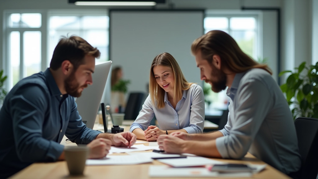 Team von Web-Designern und Entwicklern bei der Zusammenarbeit an fotolastigen Layouts